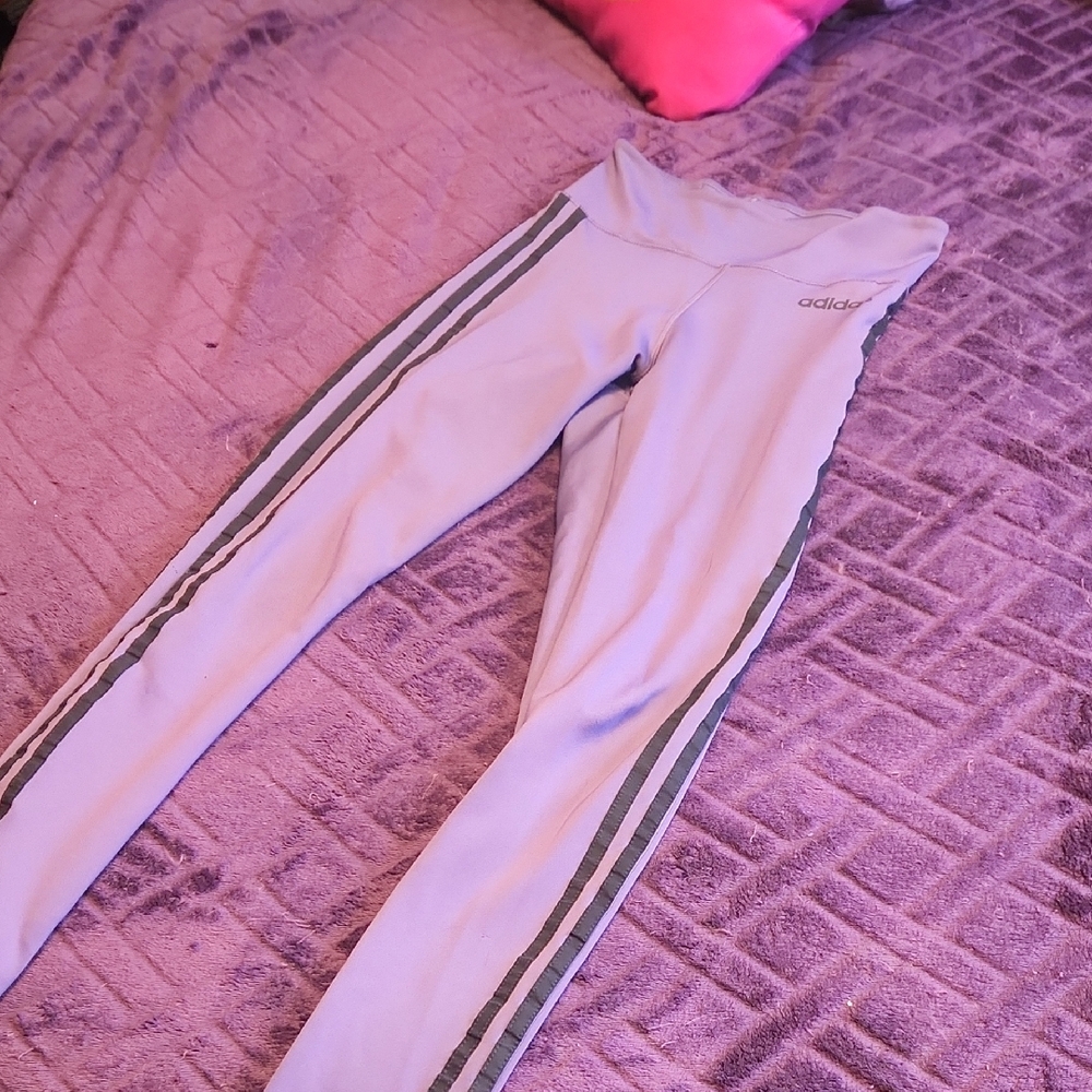 Adidas Purple Leggings with Black Stripes
